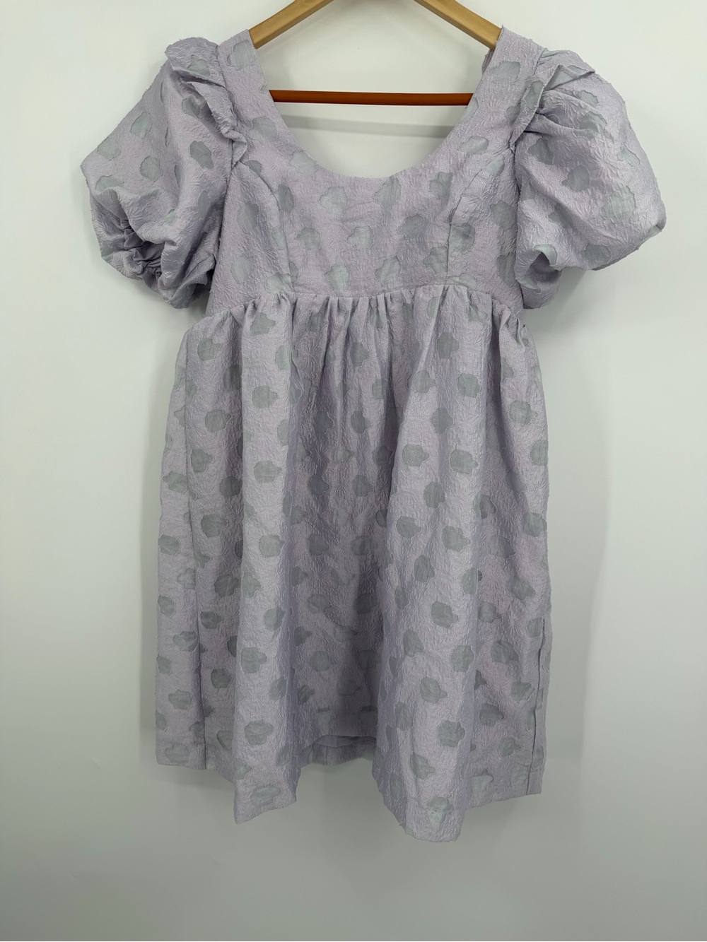 NWT Storia Lavender Floral Jacquard Puff Sleeve Babydoll Mini Dress Small